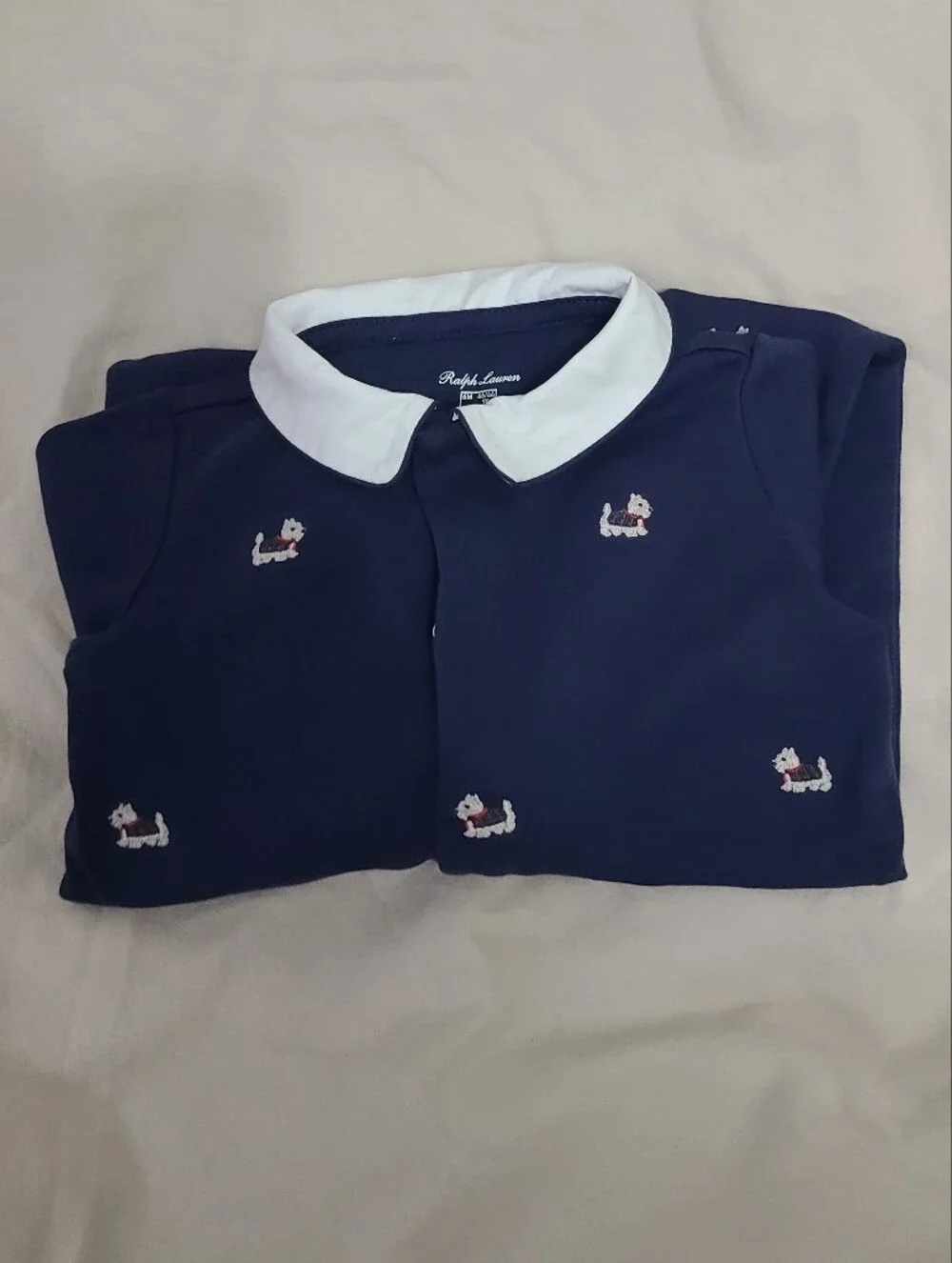 6M Terrier-Embroidered Cotton Coverall Baby Ralph Lauren EUC